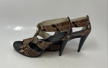 Load image into Gallery viewer, Michael Kors Womens Berkley Brown Snakeskin High Heel Strappy Sandals Size 8.5