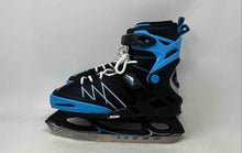 Load image into Gallery viewer, Lake Placid Kids Monarch Black Blue Adjustable Strap Ice Skates Size 6-9