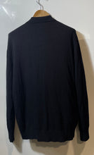 Load image into Gallery viewer, Karl Lagerfeld Mens Black Striped Long Sleeve Knitted Pullover Polo Sweater Sz L