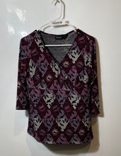 Load image into Gallery viewer, New York & Company Womens Multicolor Geometric V-Neck Stretch Blouse Top Size S