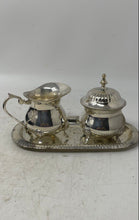 Load image into Gallery viewer, Vintage International Silver Co. Silver-Tone Creamer & Sugar Bowl Tray Set