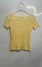 Load image into Gallery viewer, Ann Taylor Womens Yellow White Striped Short Sleeve Scoop Neck T-Shirt Size XS