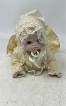 Load image into Gallery viewer, Girls Porcelain Brown Eyes Newborn Doll Collectible With Yellow Lace Dress