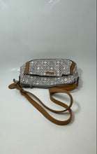 Load image into Gallery viewer, Rosetti Womens White Gray Brown Geometric Faux Leather Zip Top Crossbody Handbag