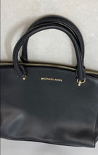 Load image into Gallery viewer, Michael Kors Womens Ellis Black Leather Double Handle Zipper Satchel Purse