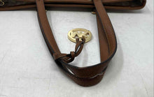 Load image into Gallery viewer, Michael Kors Womens Brown Ivory Signature Print Charm Bottom Studs Tote Handbag