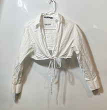 Load image into Gallery viewer, Zara Womens White Collared Regular Fit Long Sleeve Tie Front Cropped Top Size M
