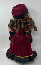 Load image into Gallery viewer, Unbranded Curly Hair Brown Eyes Porcelain Doll In Red Black Maxi Dress With Hat