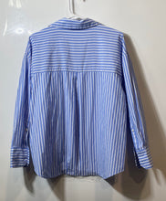 Load image into Gallery viewer, Zara Womens Blue White Striped Long Sleeve Regular Fit Button-Up Shirt Size M