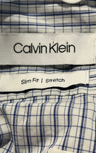 Load image into Gallery viewer, Calvin Klein Mens White Blue Plaid Long Sleeve Dress Shirt Size 16 34/35