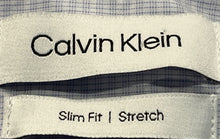 Load image into Gallery viewer, Calvin Klein Mens Blue Plaid Collared Slim Fit Stretch Dress Shirt Sz L 16 34/35
