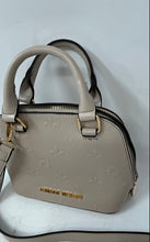 Load image into Gallery viewer, Adrienne Vittadini Womens Cream Monogram Embossed Faux Leather Crossbody Bag