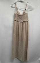 Load image into Gallery viewer, Zara Womens Beige Spaghetti Strap Square Neck Smocked Midi A-Line Dress Size M