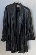 Load image into Gallery viewer, Melanzona Womens Black Leather Shawl Collar Long Sleeve Open Front Coat Size L