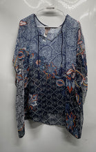 Load image into Gallery viewer, Chico's Womens Multicolor Batik Beauty Tassel V-Neck Sheer Poncho Blouse Sz L/XL