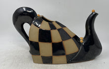 Load image into Gallery viewer, Antique Black Beige Check Ceramic Tableware Scroll Handle Tea Pot
