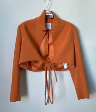Load image into Gallery viewer, Zara Womens Orange Tie Front Long Sleeve Collared Cropped Blazer Size M