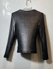 Load image into Gallery viewer, Express Womens Silver Black Metallic Long Sleeve Crew Neck Blouse Top Size M