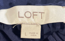 Load image into Gallery viewer, Loft Womens Blue Long Puff Sleeve Ruffle V-Neck Comfort Blouse Top Size L
