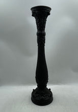 Load image into Gallery viewer, Antique Fitz & Floyd Matte Black Intricately Carved Resin Candlestick Holder
