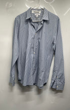 Load image into Gallery viewer, Calvin Klein Mens Blue White Striped Print Slim Fit Button-Up Shirt Size L/G