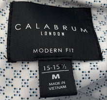 Load image into Gallery viewer, Calabrum Mens White Blue Geometric Long Sleeve Modern Fit Dress Shirt Size M