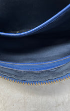 Load image into Gallery viewer, Cole Haan Womens Blue Pebbled Leather Adjustable Strap Zip Top Crossbody Bag