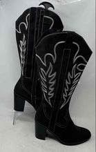 Load image into Gallery viewer, Unbranded Womens Black White Embroidered Side-Zip Cowgirl Western Boots Size 8WW