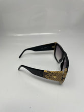 Load image into Gallery viewer, Harve Bernard Women's Black Sunglasses with Brown Snake Skin Details