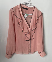 Load image into Gallery viewer, Zara Womens Pink Long Sleeve V-Neck Collarless Button Front Blouse Top M W/Tags