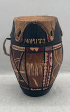 Load image into Gallery viewer, Carved Wooden African Tribal Drum Maputo Souvenir Fur Hide Top With Handle