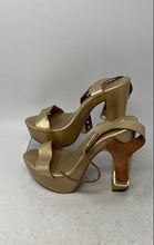 Load image into Gallery viewer, Ecocueros Womens Gold-Tone Leather Block Heel Platform Sandals Size EUR 37