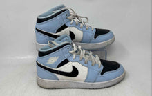Load image into Gallery viewer, Nike Kids Air Jordan 1 Mid Black White Light Blue Lace-Up Sneaker Shoes Size 6Y