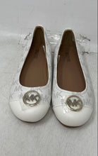 Load image into Gallery viewer, Michael Kors Girls White Gold-Tone Monogram Print Slip-On Ballet Flats Size 3