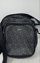 Load image into Gallery viewer, DKNY Womens GIGI Black Monogram Double-Zipper Adjustable Strap Crossbody Bag