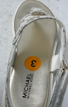 Load image into Gallery viewer, Michael Kors Girls White Gray Signature Print Flat Thong Sandals Size 3