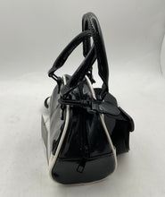 Load image into Gallery viewer, Art Class Womens Black White Patent Faux Leather Bowler Crossbody Handbag W/ Tag