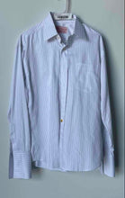 Load image into Gallery viewer, William Cheng & Son Mens Blue Pinstripe Long Sleeve Button-Up Shirt No Size