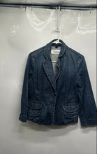 Load image into Gallery viewer, Express Womens Blue Denim Long Sleeve Pockets Button Front Blazer Jacket Size M