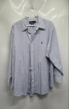 Load image into Gallery viewer, Ralph Lauren Mens White Blue Striped Long Sleeve Classic Fit Dress Shirt Sz 17.5