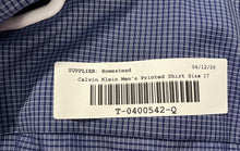 Load image into Gallery viewer, Calvin Klein Mens Blue White Plaid Long Sleeve Collared Dress Shirt Sz 17 34-35