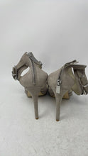 Load image into Gallery viewer, Michael Kors Womens Gray Suede Open Toe Stiletto Ankle Strap Heels Size 9M