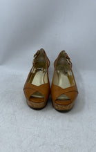 Load image into Gallery viewer, Michael Kors Womens Brown Leather Peep Toe Wedge Heel Slingback Sandals Size 6 M