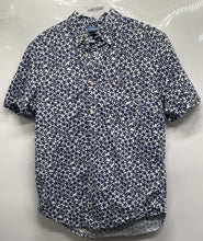 Load image into Gallery viewer, Tommy Hilfiger Mens Blue White Floral Short Sleeve Classic Fit Button-Up Shirt L