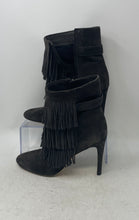 Load image into Gallery viewer, Via Spiga Womens Vesta Black Suede Fringe Stiletto Heel Ankle Booties Size 7M