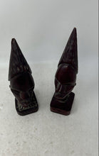 Load image into Gallery viewer, Pair Of Burgundy African Tribal Style Hand-Carved Wooden Head Sculptures