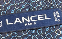 Load image into Gallery viewer, Lancel Paris Mens Blue Printed Silk Adjustable Keeper Loop Designer Tie