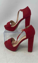 Load image into Gallery viewer, Wild Diva Lounge Womens Red Block Heel Platform Ankle Strap Sandals Size 7.5