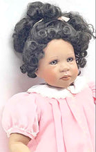 Load image into Gallery viewer, Pink Dress Curly Black Hair Brown Eyes Collectible Porcelain Fashion Doll