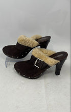 Load image into Gallery viewer, Michael Kors Womens Brown Suede Studded Wooden Platform Clogs Heels Size 10